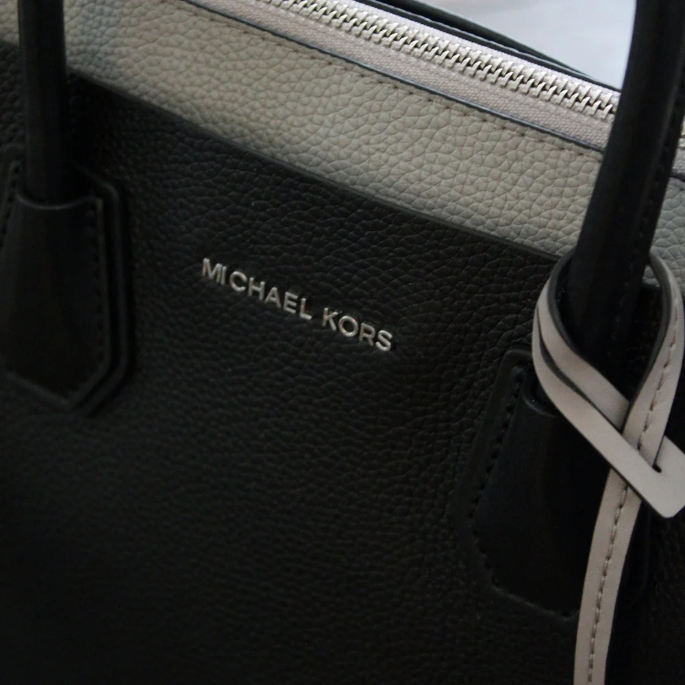 Michael Kors Black and White Colorblock Leather Satchel - Picture 3 of 7